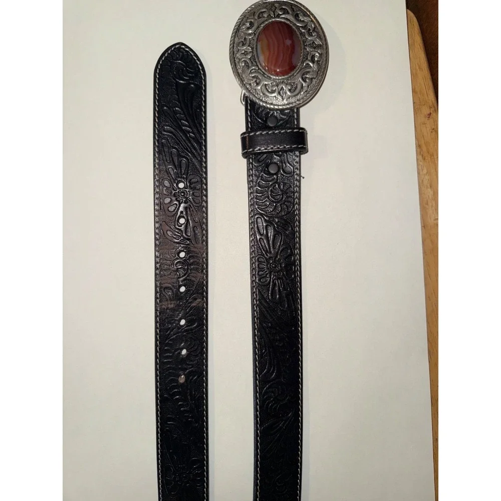 Belts BS118 SZ36 Genuine Full Grain Western Floral Engraved Tooled Leather Belt